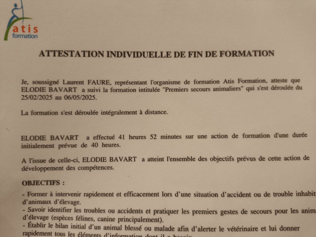 Formation premiers secours animaliers 